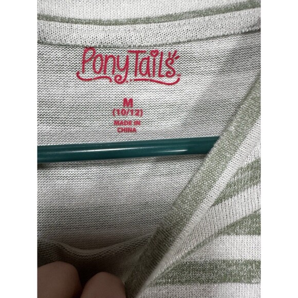 Pony Tails Junior’s Green/ White Striped Long Sleeve Crop Sweater Size M 10/12 - Picture 2 of 8